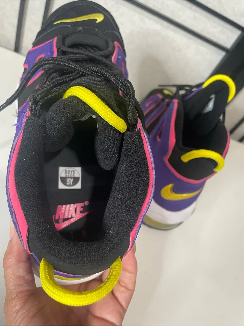 Nike Air More Uptempo GS Purple Yellow Black Youth 5Y Basketball Shoes